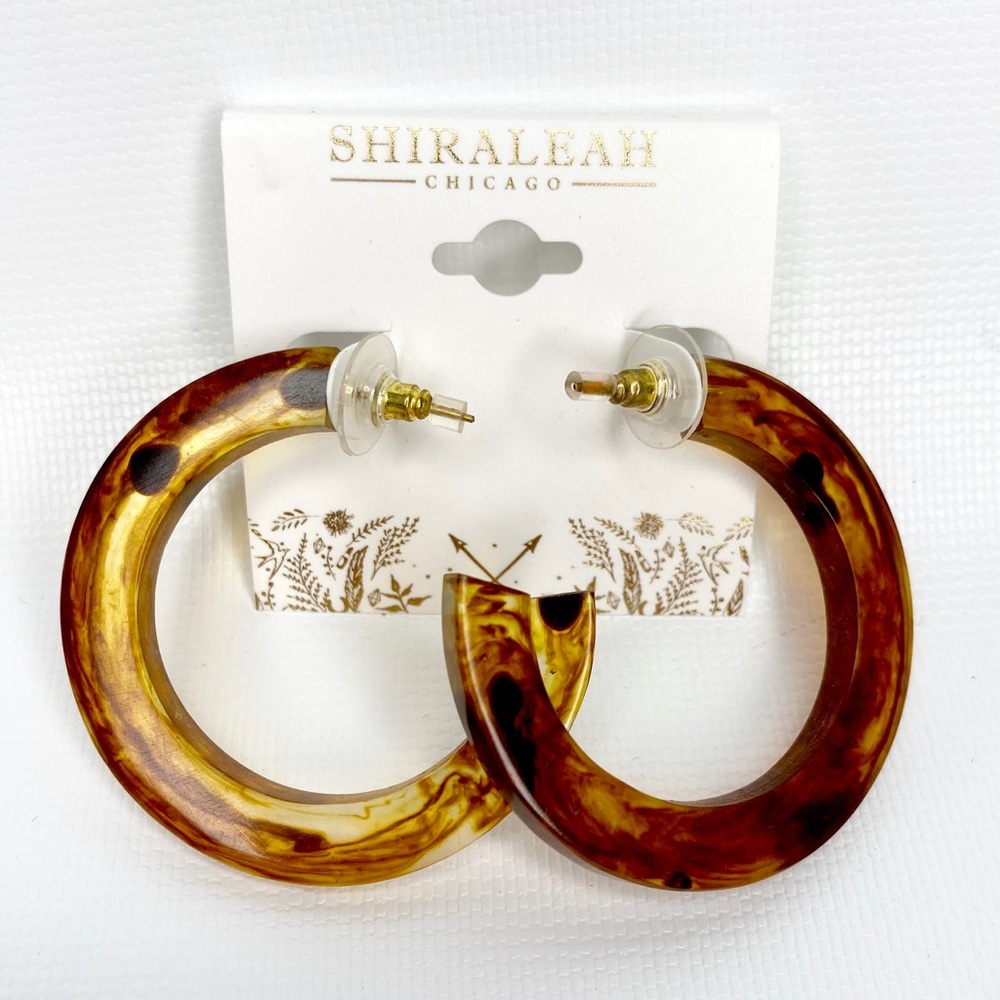 NEW Shiraleah Faux Tortoise Shell Boho Chic C Hoop Earrings